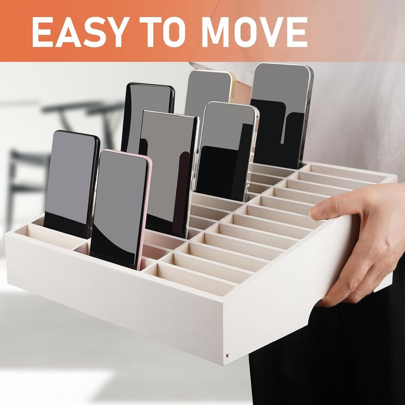 Lzttyee Wooden 36-Grid Cell Phones Storage Box Desktop Mobile Phone Holder Organizer for Office School Classroom (36-Grid White) - Image 5